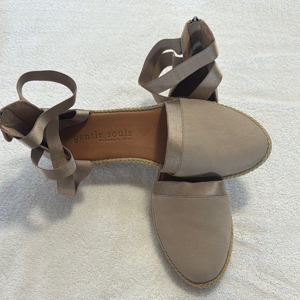 Gentle Souls Tan Espadrille Shoes with Ankle Tie